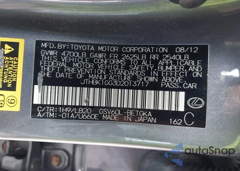 2013 Lexus Es 350 z USA, uszkodzony, nr VIN JTHBK1GG3D2013717